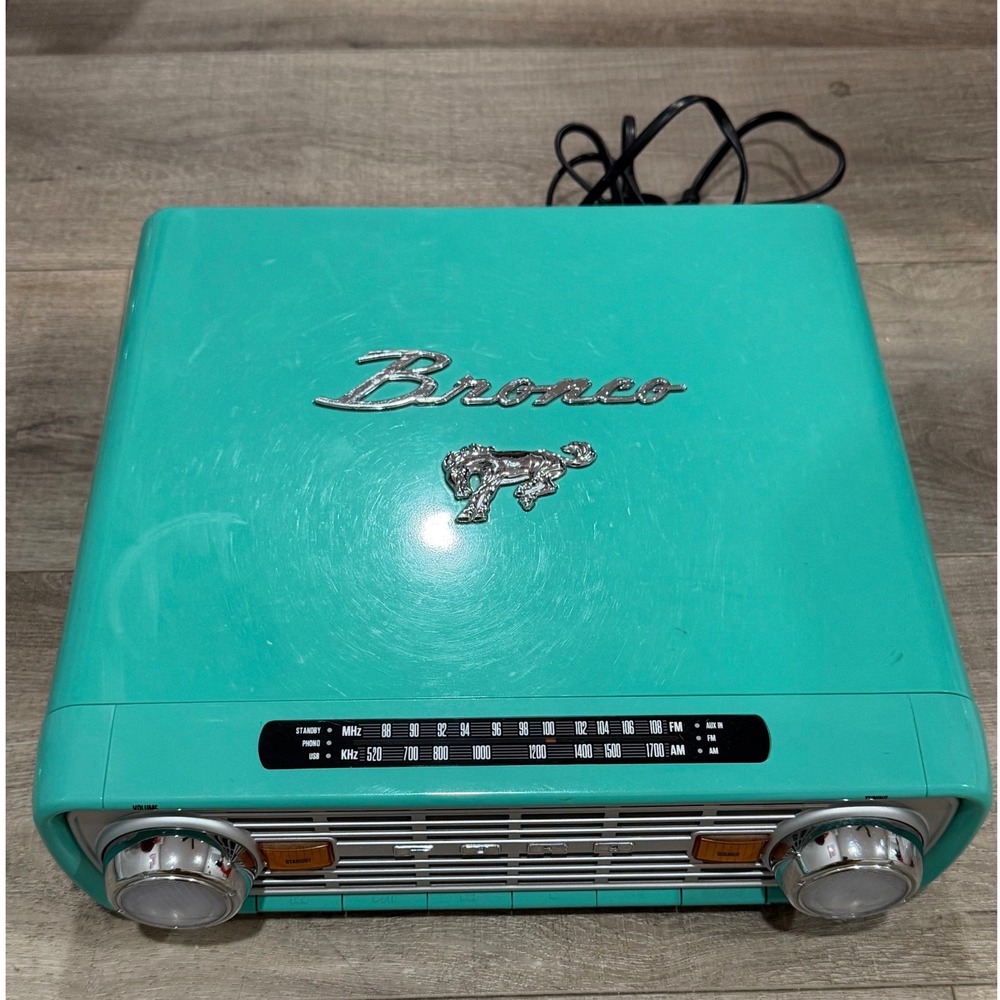RARE Ion Ford Bronco LP Turntable 4-in-1 Classic Car Record Player Radio, Teal